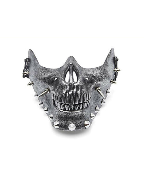 Men's Steampunk Masquerade Skeletal Spike Half Face Skull Mask Costume Cosplay