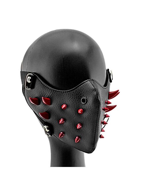 Biker Motorcycle Mask Red Metal StuddedCosplay Steampunk Masque Unisex