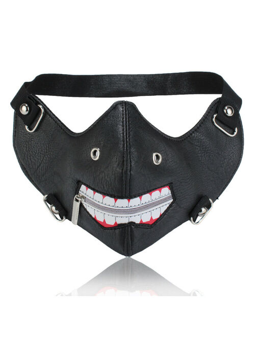 Men Woman Biker Motorcycle Face Mask Terror Mouth Skull Zipper Halloween Leather