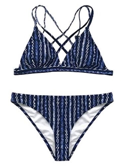 Women's Stripe Printing Bikini Set Beach Bathing Suit