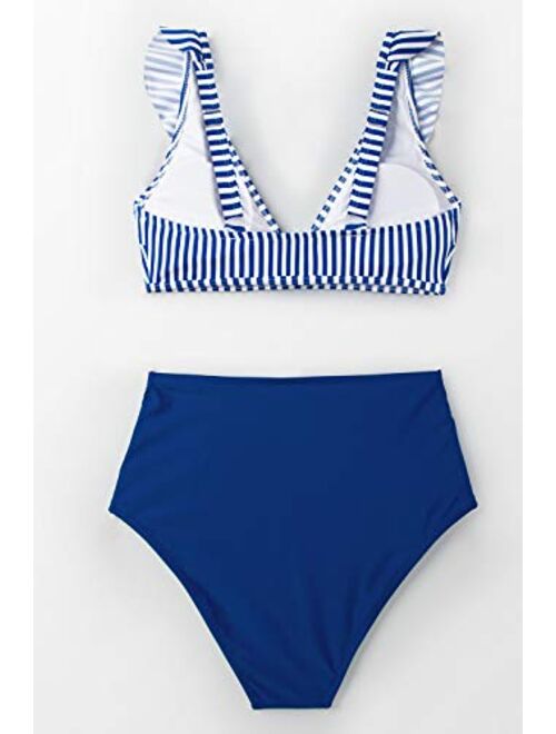 CUPSHE Women's Striped Ruffles High Waisted Bikini