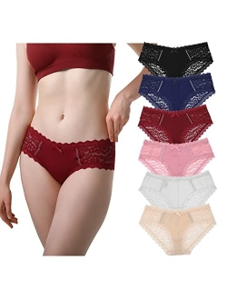 LEVAO Womens Sexy Underwear Flower Lace Cheeky Panties Seamless Lingerie Bikini Pack of 6