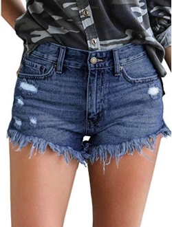 Govc Womens Jean Shorts Mid-Rise Frayed Raw Hemline Ripped Denim Short Jeans