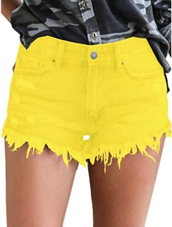 Govc Womens Jean Shorts Mid-Rise Frayed Raw Hemline Ripped Denim Short Jeans