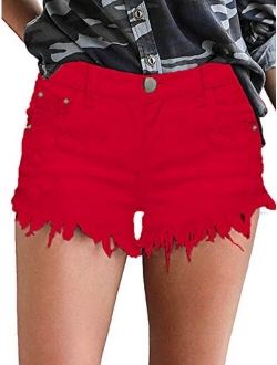 Govc Womens Jean Shorts Mid-Rise Frayed Raw Hemline Ripped Denim Short Jeans