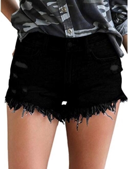 Govc Womens Jean Shorts Mid-Rise Frayed Raw Hemline Ripped Denim Short Jeans