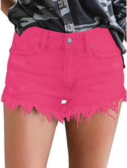 Govc Womens Jean Shorts Mid-Rise Frayed Raw Hemline Ripped Denim Short Jeans