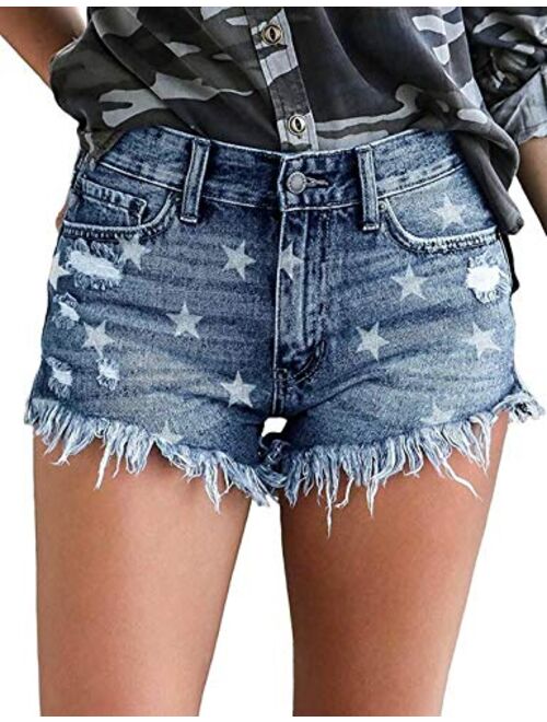 Govc Womens Jean Shorts Mid-Rise Frayed Raw Hemline Ripped Denim Short Jeans