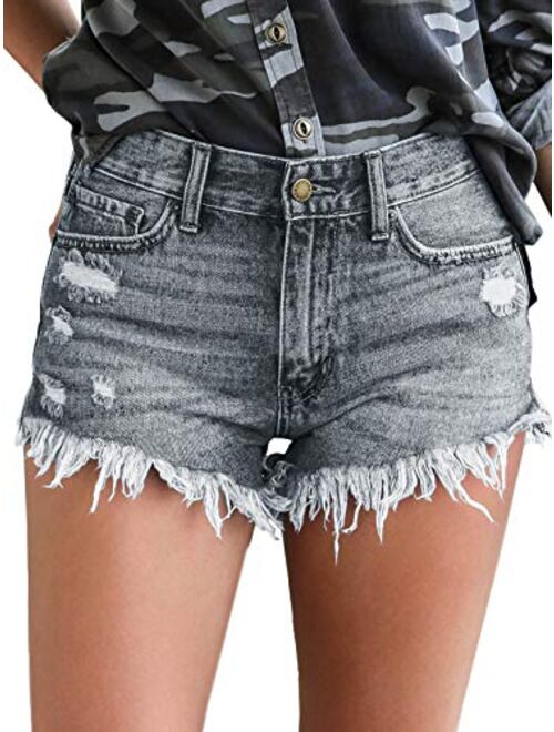 Govc Womens Jean Shorts Mid-Rise Frayed Raw Hemline Ripped Denim Short Jeans