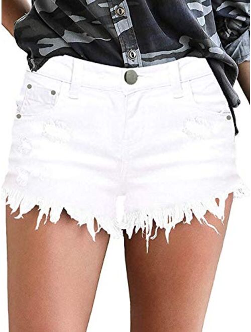 Govc Womens Jean Shorts Mid-Rise Frayed Raw Hemline Ripped Denim Short Jeans