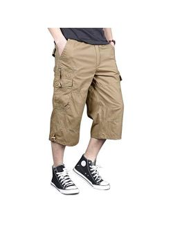 MAGNIVIT Men's Capri Long Cargo Shorts Casual Twill Elastic Below Knee Shorts Loose Fit Multi-Pocket