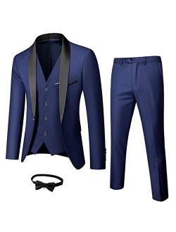 MY'S Mens 3-Piece Suit Shawl Lapel One Button Tuxedo Slim Fit Premium Dinner Jacket Vest Pants & Tie Set