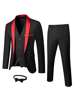 MY'S Mens 3-Piece Suit Shawl Lapel One Button Tuxedo Slim Fit Premium Dinner Jacket Vest Pants & Tie Set