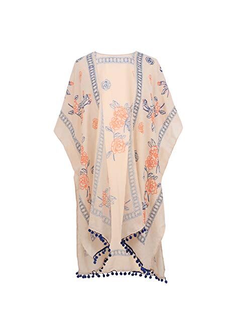 Women's Stylish Kimono Cardigan with Pom-pom, Loose Sleeveless Beach Cover Up, Fashion Swimwear Cover for 2020 Spring Summer