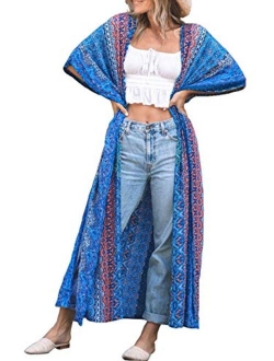 Chunoy Women's Chiffon Long Sleeve Kimono Loose Cardigan Lightweight Cover Ups