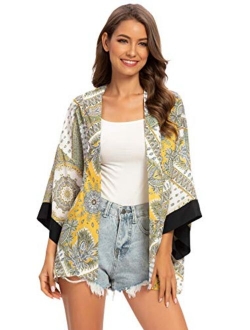 Tribear Women's Sheer Chiffon Kimono Cardigan Solid Casual Capes Beach Cover up