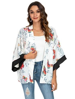 Tribear Women's Sheer Chiffon Kimono Cardigan Solid Casual Capes Beach Cover up