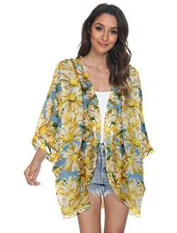 Tribear Women's Sheer Chiffon Kimono Cardigan Solid Casual Capes Beach Cover up