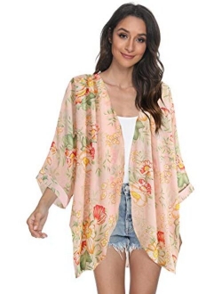 Tribear Women's Sheer Chiffon Kimono Cardigan Solid Casual Capes Beach Cover up