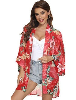 Tribear Women's Sheer Chiffon Kimono Cardigan Solid Casual Capes Beach Cover up