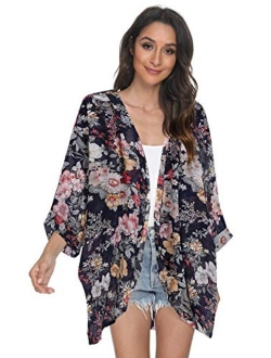 Tribear Women's Sheer Chiffon Kimono Cardigan Solid Casual Capes Beach Cover up