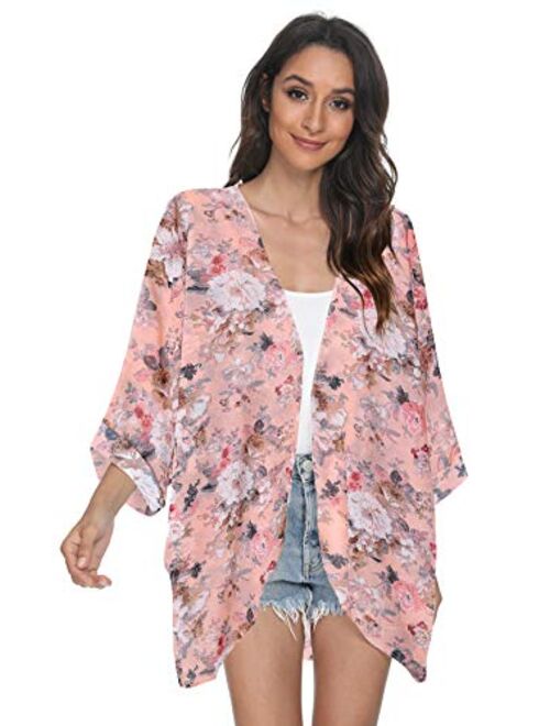 Tribear Women's Sheer Chiffon Kimono Cardigan Solid Casual Capes Beach Cover up