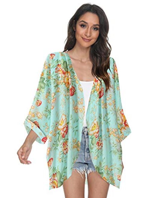 Tribear Women's Sheer Chiffon Kimono Cardigan Solid Casual Capes Beach Cover up