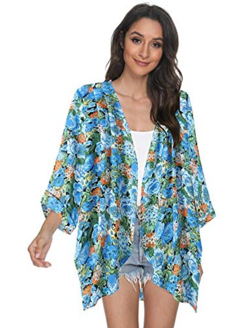 Tribear Women's Sheer Chiffon Kimono Cardigan Solid Casual Capes Beach Cover up