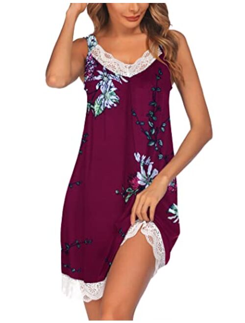 Ekouaer Women's Chemise Sleepwear Full Slips Lace Nightgown Cotton Jersey Lingerie