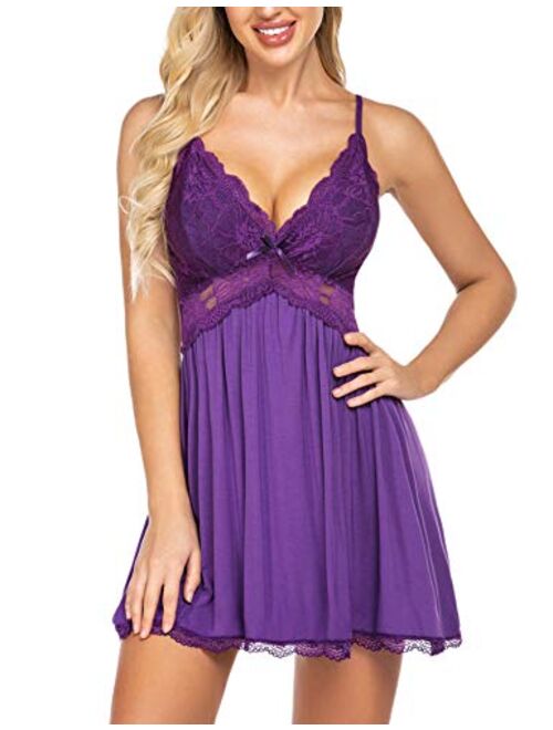 Avidlove Women Babydoll Nightgown Chemises Lace Modal Sleepwear V-Neck Full Slip Sleep Dress