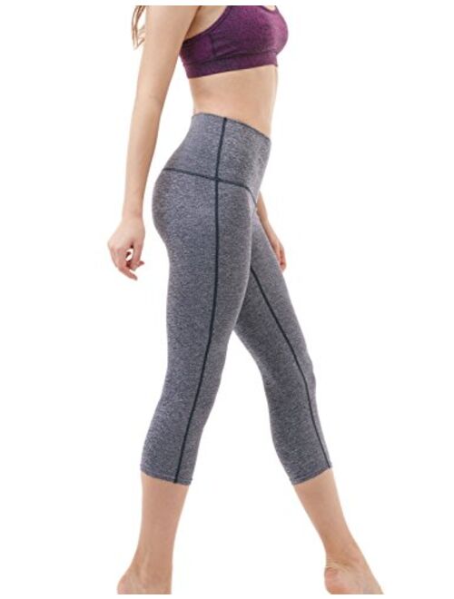 TSLA Mid/High Waist Yoga Pants with Pockets, Tummy Control Yoga Leggings, 4 Way Stretch Workout Running Tights, Yogabasic Thick Contour(fyc32) - Heather Charcoal, Medium