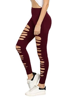 Women's High Waisted Cutout Ripped Skinny Leggings Yoga Active Pants