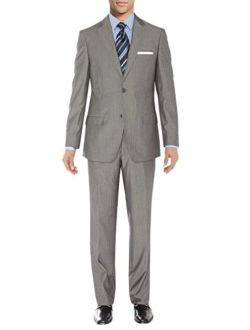 Salvatore Exte Men's Two Button 2 Piece Suit Notch Lapel Blazer Jacket with Pant (54 Regular US / 64R EU/W 48", Striped Gray)
