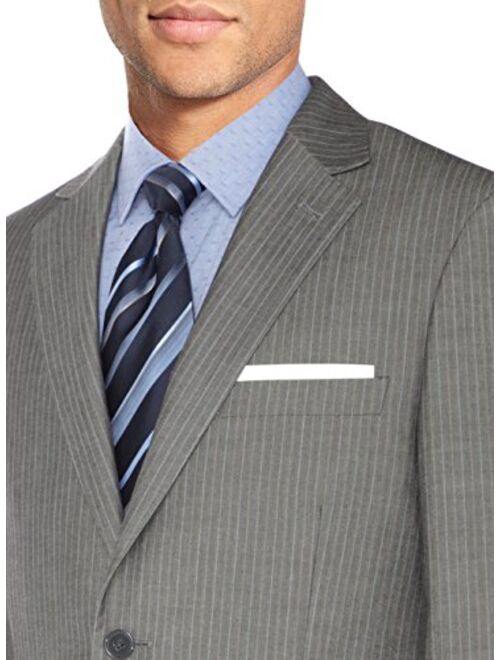 Salvatore Exte Men's Two Button 2 Piece Suit Notch Lapel Blazer Jacket with Pant (54 Regular US / 64R EU/W 48", Striped Gray)