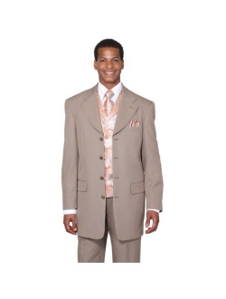 Milano Moda Single Breasted,Double Vent,High Fashion Suit with Matching Vest, Tie & Hankie 60Regular Tan