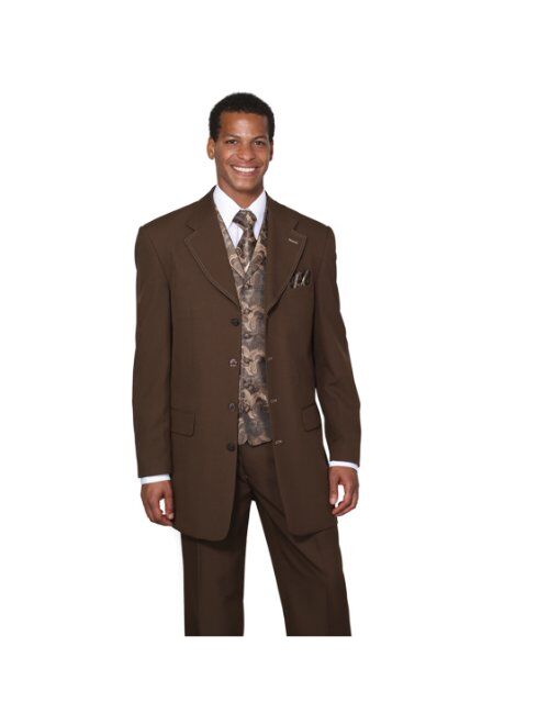 Milano Moda Single Breasted,Double Vent,High Fashion Suit with Matching Vest, Tie & Hankie 60Regular Tan