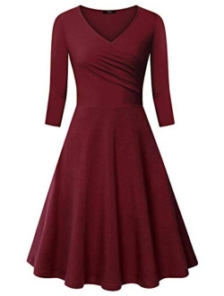 Ckuvysq Women's Cross V Neck Dresses 3/4 Sleeve Flared A Line Dress