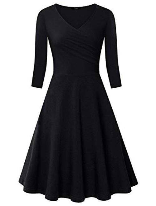 Ckuvysq Women's Cross V Neck Dresses 3/4 Sleeve Flared A Line Dress