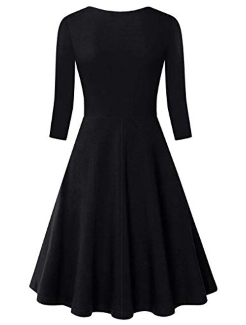 Ckuvysq Women's Cross V Neck Dresses 3/4 Sleeve Flared A Line Dress