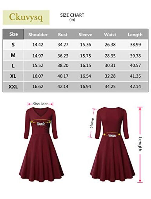 Ckuvysq Women's Cross V Neck Dresses 3/4 Sleeve Flared A Line Dress