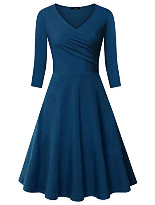 Ckuvysq Women's Cross V Neck Dresses 3/4 Sleeve Flared A Line Dress