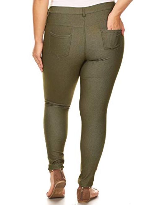 ICONOFLASH Women's Stretch Jeggings with Pockets Slimming Cotton Pull On Jean Like Leggings Regular-Plus Size