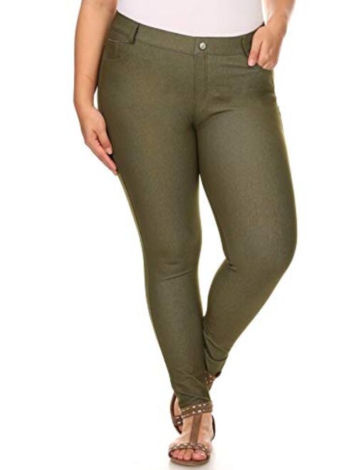 ICONOFLASH Women's Stretch Jeggings with Pockets Slimming Cotton Pull On Jean Like Leggings Regular-Plus Size