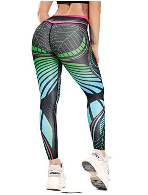 SEASUM Women 3D Printed Leggings Sports Gym Yoga Capri Workout High Waist Running Pants Causual Fitness Tights Dry Fit