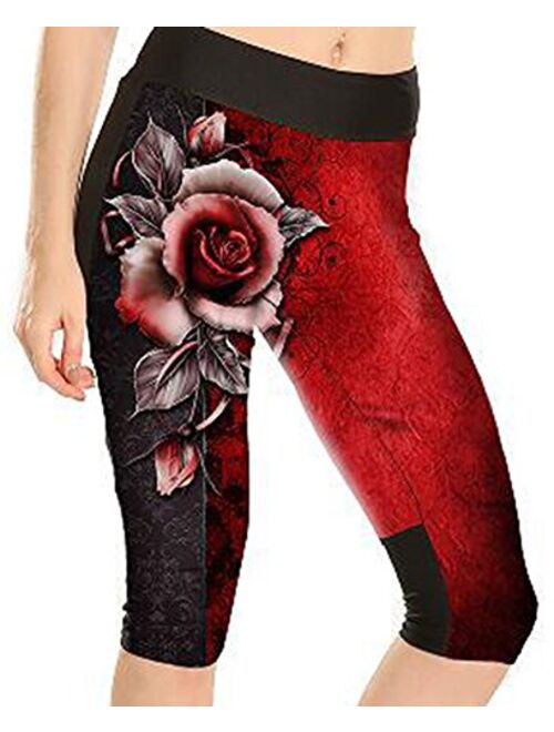 Sister Amy Women's 3D Digital Print Workout Running Capri Pants Crop Leggings