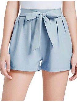 Women Bowknot Tie Waist Summer Casual Shorts with Pockets