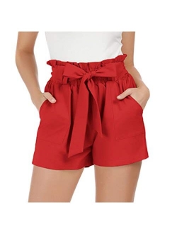 Women Bowknot Tie Waist Summer Casual Shorts with Pockets