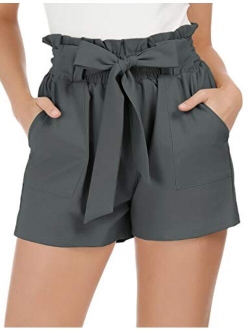 Women Bowknot Tie Waist Summer Casual Shorts with Pockets