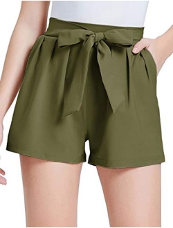 Women Bowknot Tie Waist Summer Casual Shorts with Pockets