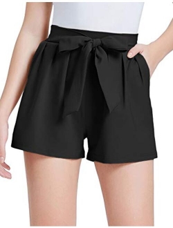 Women Bowknot Tie Waist Summer Casual Shorts with Pockets